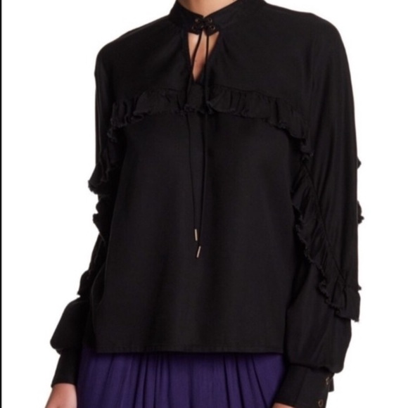 Jachs Girlfriend black tie collar ruffle shirt m - Picture 1 of 7